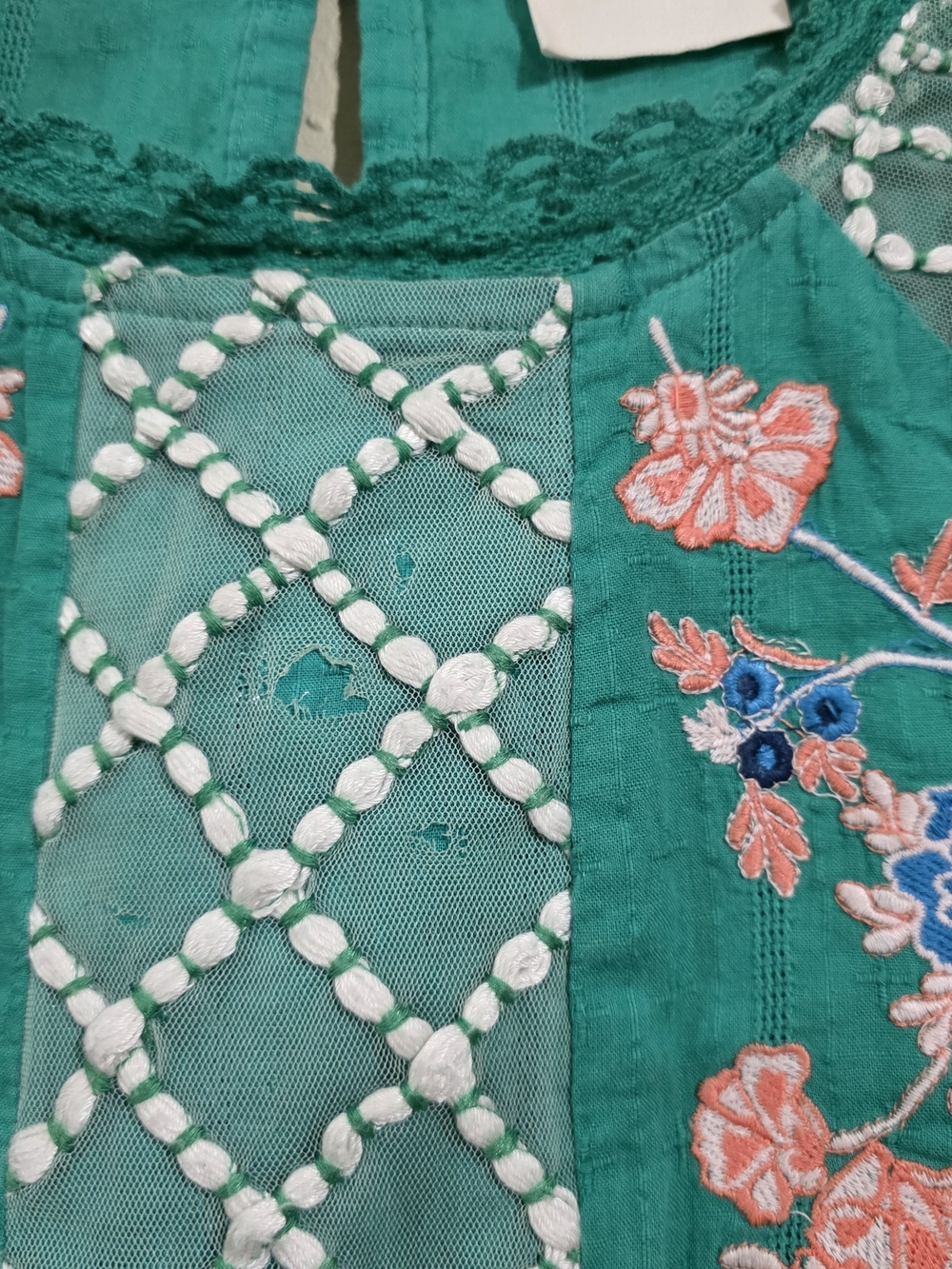 Maeve Teal Embroidered Floral Blouse Used Size 12 - Picture 6 of 6